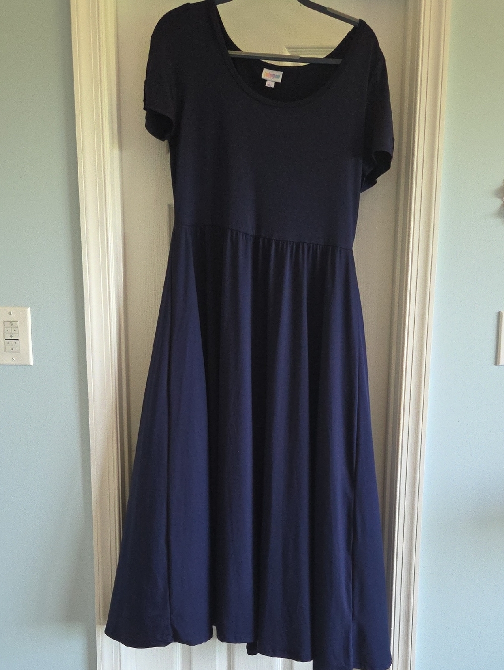 LuLaRoe Riley  Navy Short-Sleeve Maxi Dress, Size L